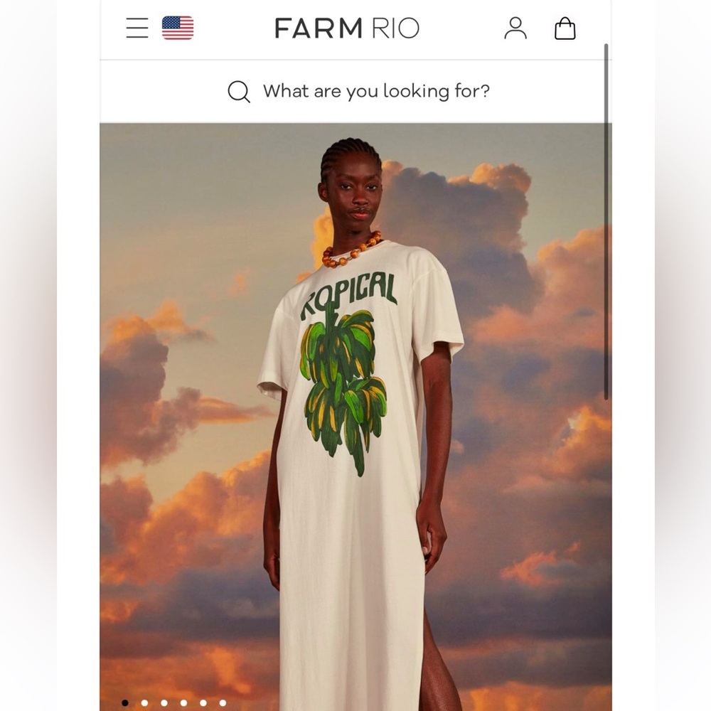 Off white Tropical Organic cotton T shirt dress Farm Rio XS nwt